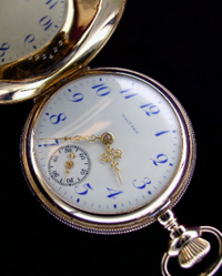 Waltham hunters pocket watch 0 size multi-colored dial filigree hands 